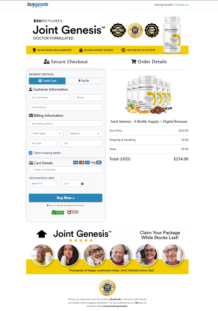 Joint Genesis Secured Order Form